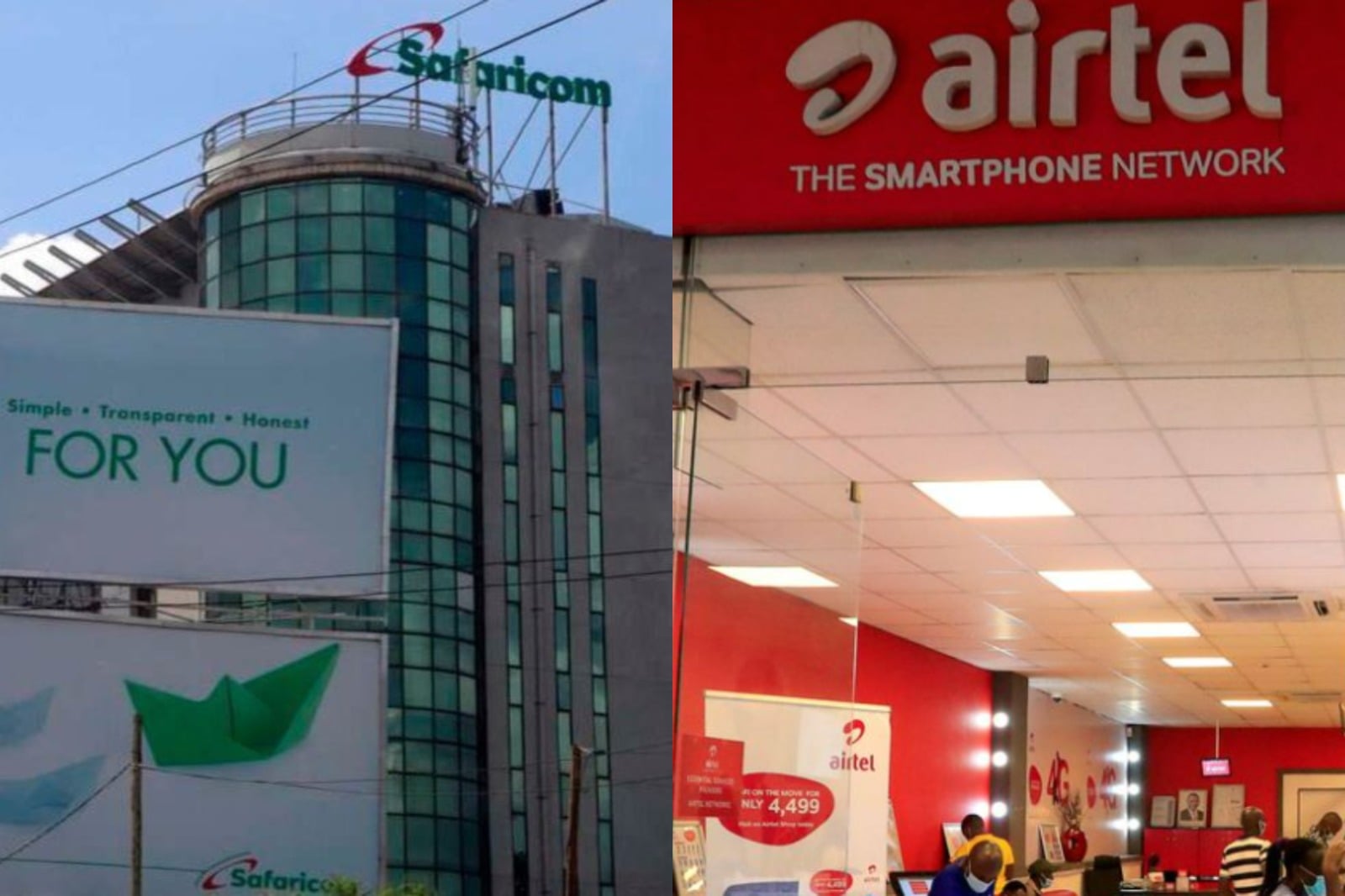 Collage photo of Safaricom and Airtel.